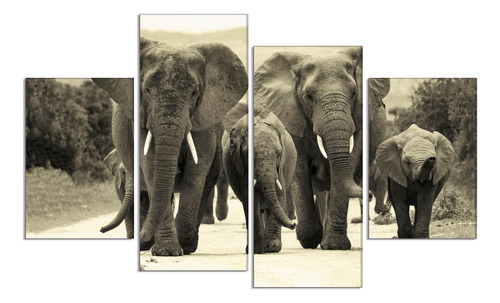 Set 4 Cuadros Canvas Elefantes Familia 80x150cm