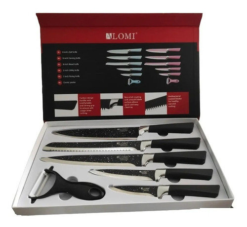 Set De Cuchillos Alomi 6 Piezas Asa Antideslizante + Pelador