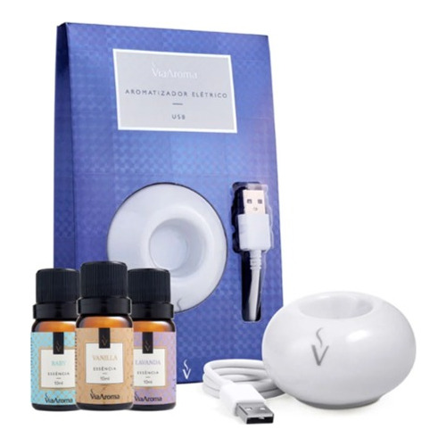 Kit Aromatizador Elétrico + 3 Essências | Usb Porcelana