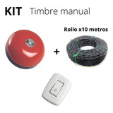 Kit Timbre Manual Campana Roja + 10m Cable + Switch Pequeño