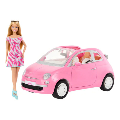 Barbie Vehículo Para Muñecas Fiat Rosa Con Muñeca Multicolor