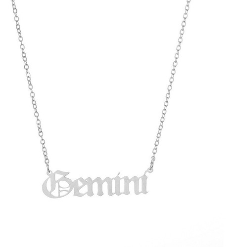 Collar Géminis Plateado Signo Del Zodiaco Letras Góticas