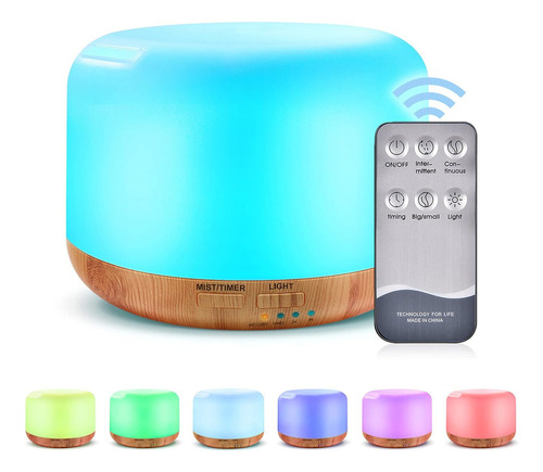 Difusor Ultrasonico Aromaterapia Humidificador Relax Con Control 300 Ml Perfuma Purifica Relajante Velador Ilumina Rgb Silencioso