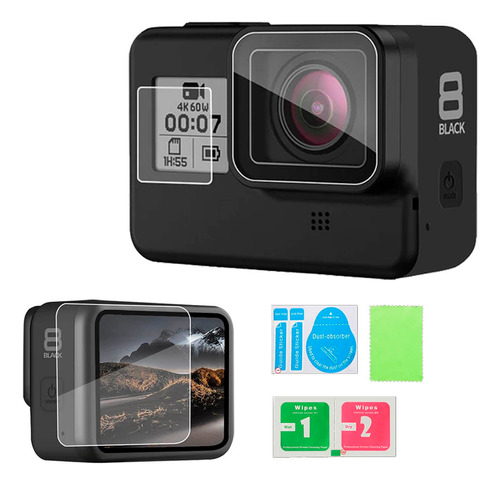 3 Micas Para Gopro Hero 8 Black, Lcd, Lente Vidrio Templado