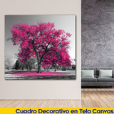 Cuadro Arbol Rosa Magenta Decorativo Moderno Canvas 90x90 G4