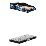 Conjunto Cama Carro Azul Drift Solteiro + Colchão D20 88cm