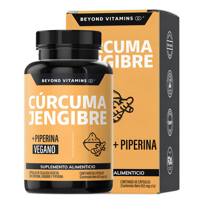 Beyond Vitamins | Raíz de Cúrcuma (curcumina) + Jengibre potenciado con Pimienta Negra (Piperina) – Cúrcuma Capsulas - Vitaminas Mujer \u002F Hombre - Vegano | Curcuminoides (60 Cápsulas) | MercadoLibre