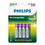 4 Pilhas Recarregável Palito Philips Aaa 950mah Hr03 Nfe