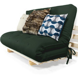 Futon Sofa Cama Casal Oriental Verde Militar Madeira Maciça