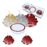 Decoração De Natal Kit 1 Castiçal Com 2 Velas Brilhantes 