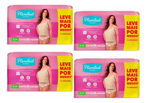 Kit 4 Pacotes Fralda Geriátrica Feminina Plenitud Femme P/m