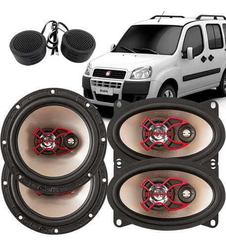 4 Alto Falante Fiat Doblo Triaxial Bravox + Mini Tweeter