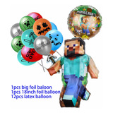 Pack Globos Metalizados Látex Minecraft Cumpleaños