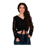 Crop Top Moda Mujer Encaje Trasparente Detalle Cinta Vjj5559