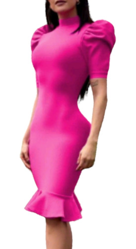 Vestido Bandage Rosa Mangas Corta Sexy Elegante Casual 