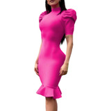 Vestido Bandage Rosa Mangas Corta Sexy Elegante Casual 