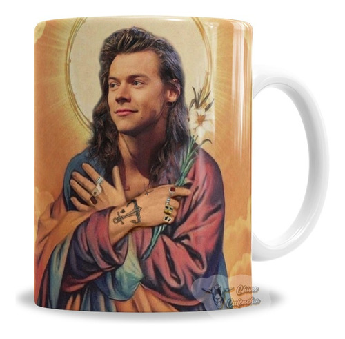 Taza De Cerámica Harry Styles Estampita Meme Santo, Con Caja