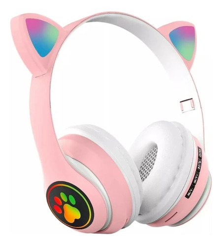 Fone Headset Gatinho Sem Fio Orelha Led Para Criança Meninas