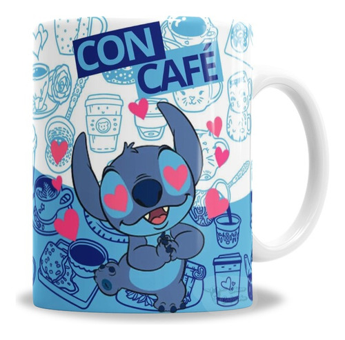 Taza De Cerámica Stitch Con Café Y Sin Café - En Caja