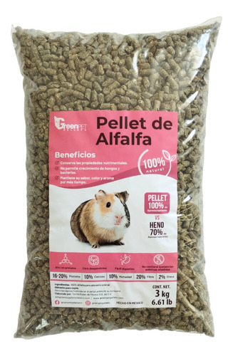 Pellet De Alfalfa Para Cuyo 3kg Green Pet Pellets Alimento