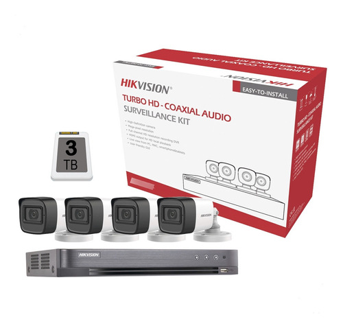 Kit Cctv 4 Camaras  Hikvision 5 Mpx Turbo Hd Audio 3tb