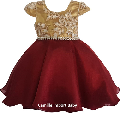 Vestido Infantil Rendado Marsala Festa Luxo E Kit Completo