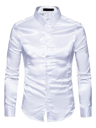 A Camisa De Vestir De Seda Azul Real Para Hombre Chemise