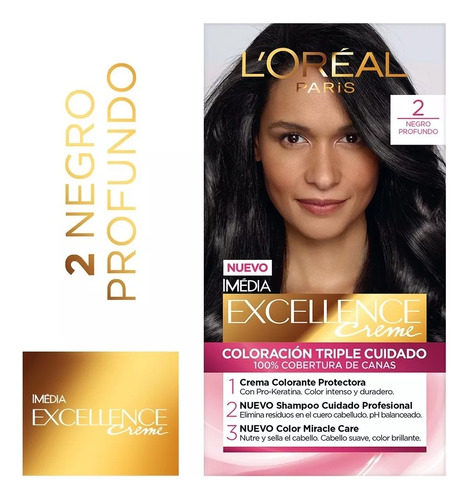 Kit De Coloración L'oréal Paris Excellence Creme Tono 2 Negro Profundo