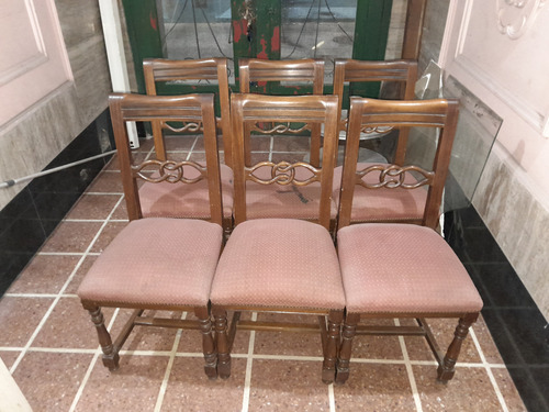 Sillas De Madera Con Asiento Tapizado (x6) Comedor 