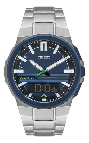 Relógio Masculino Solar Tech Orient Prata  Mtssa007 D1sx