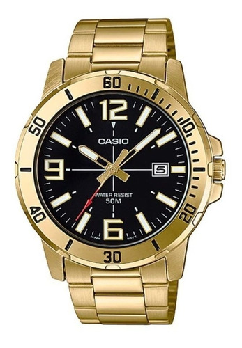 Casio Mtp-vd01g-1bvudf Reloj De Pulsera Dressde Color Dorado Analógico Para Hombre Fondo Negro Con Correa De Acero Inoxidable Color Dorado