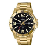 Casio Mtp-vd01g-1bvudf Reloj De Pulsera Dressde Color Dorado Analógico Para Hombre Fondo Negro Con Correa De Acero Inoxidable Color Dorado