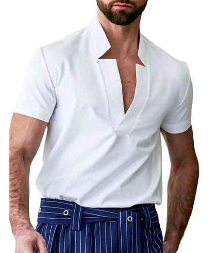 Camisa Com Decote Masculina Manga Curta Social Estiloso