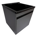 Tanque De Lavanderia Fibra 40l Gabinete Mdf Cinza De Parede