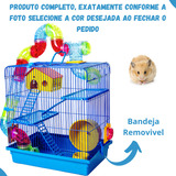 Gaiola Hamster Com Casa Grande Completa 3 Andares Tubo Luxo Cor Azul