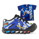 Kit Tenis De Led Infantil Masculino  Sonic + Camisa