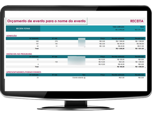 Planilha De Calculo Excell - Orçamento De Eventos Em Geral