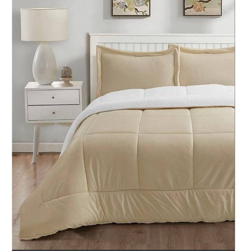 Edredon Twin + Funda Almohada. 2 Piezas. 168x229. Beige