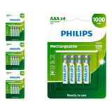 16 Pilhas Recarregaveis Aaa Philips  (4  Cart)