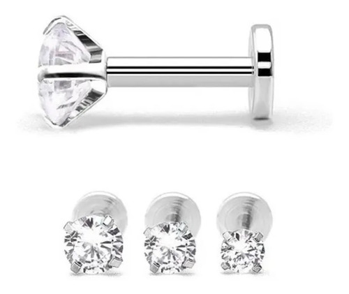 Piercing Tragus Flat Helix Labret Pedra Zirconia 2 3 E 4 Mm