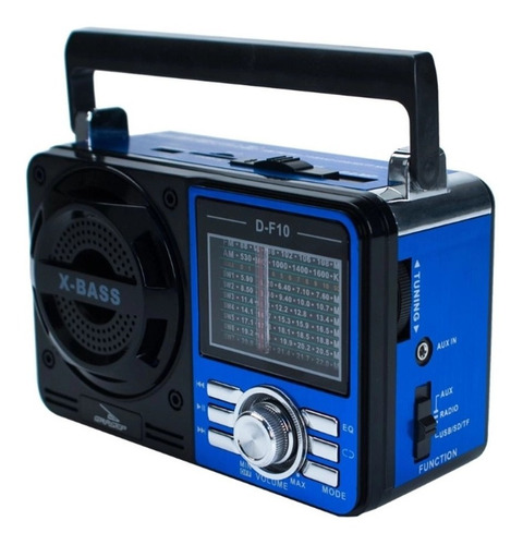Caixa De Som D-f10 Retrô Azul Rádio Am/fm/sw Integrado