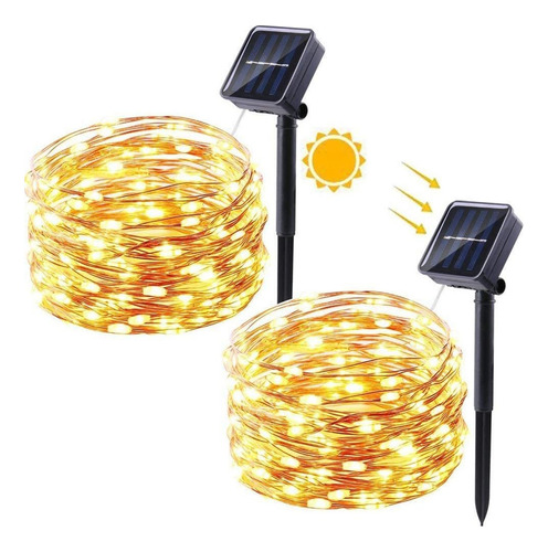 Tiras De Luz Led 8 Modos Luces Solares 20 M Blanco Cálido 2