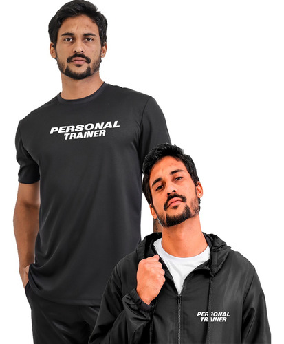 Kit Jaqueta Corta Vento Camiseta Personal Trainer Frio Combo