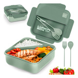 Lunch Box Bento Lonchera Térmica 1 L Con Cuchara Tenedor Color Verde Lunch Box Cuadrado