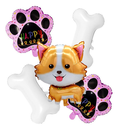 Kit 5 Globos Mascota Perrito Kawaii Decoracion Adorno Fiesta