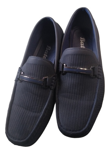 Zapatos Mocasin Cuero Sintetico /textil Azul Marino Usado