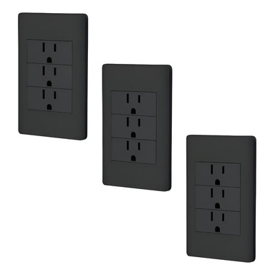 Kit De 3 Placas Con 3 Contactos Con Tierra Negra Color Negro | MercadoLibre