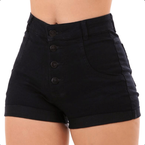 Short Jeans Cintura Alta Com Fechamento Com Botões Hot Pants