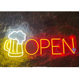 Letrero Led Neon Open Abierto Bar Cerveza Ancho45cm Luminoso