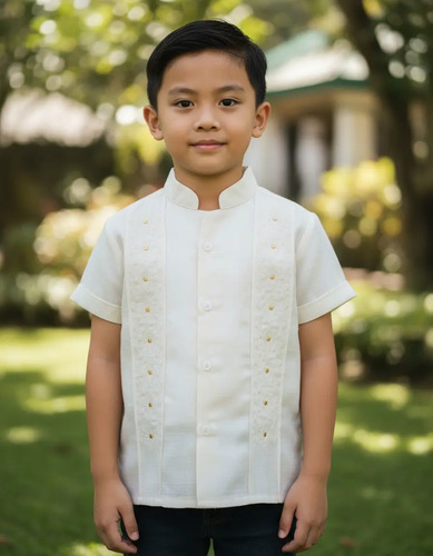Guayabera Niño Traje Bautizo Lino Cuello Mao | Meses sin interés